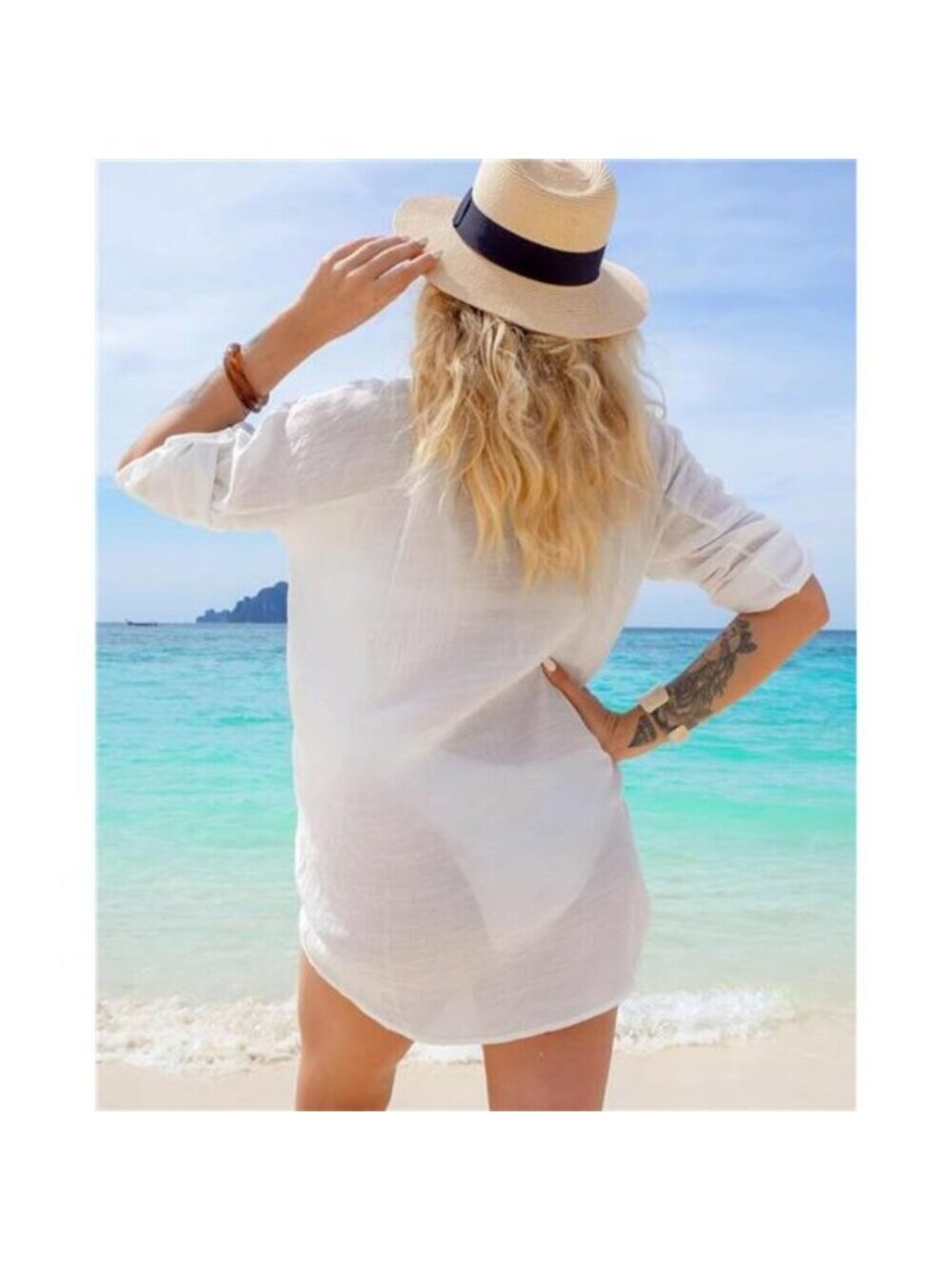 Women's Button Down Swim Cover Up Shirt Sexy Long Sleeve Beach Blouse Bathing - Picture 2 of 6